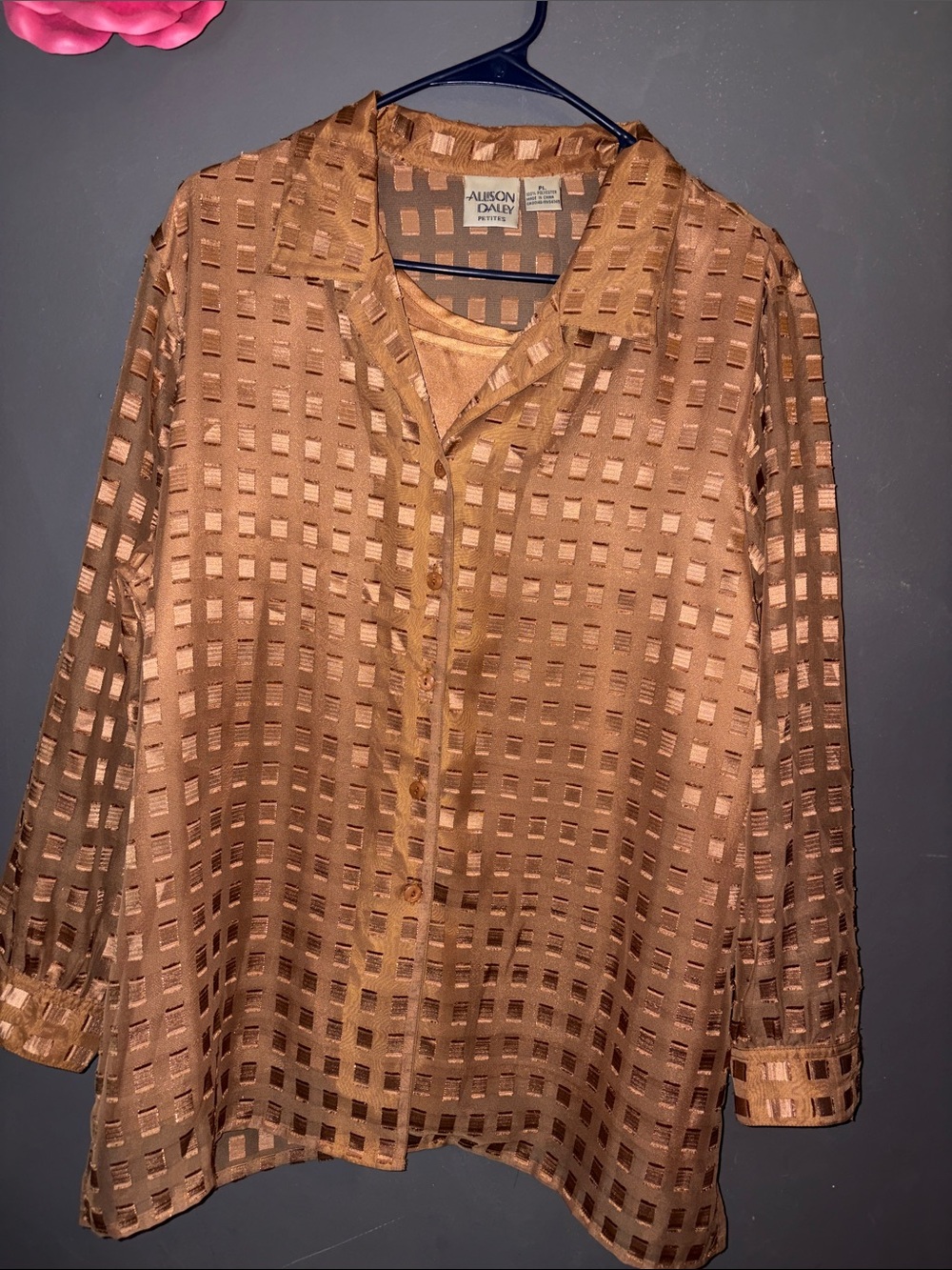 Allison Daley Petite Copper Grid Button-Down Shirt